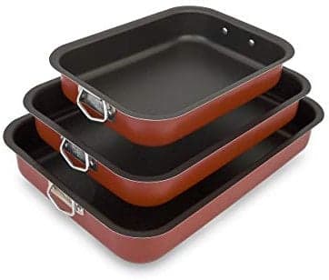 Space Home - 3x Rustidera de Horno con Asas - Bandeja de Horno Universal - Bandeja para Asar - Bandejas para Hornear - Fuentes de Horno - Fuentes para Asar - Recubrimiento Antiadherente - Set de 3