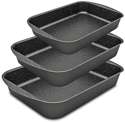 Menax - 3x Rustidera de Horno - Bandeja de Horno Universal - Bandeja para Asar - Bandejas para Hornear - Fuentes de Horno - Fuentes para Asar - Recubrimiento Antiadherente - Set de 3