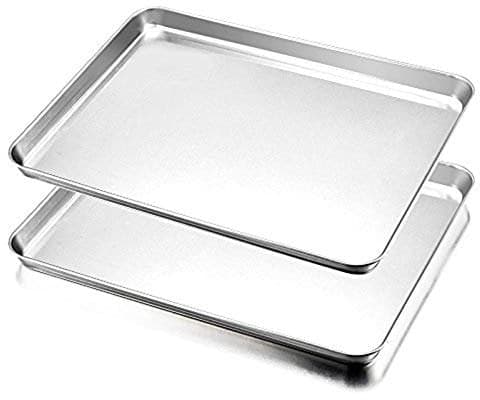 HaWare - Juego de 2 bandejas para horno de acero inoxidable, 40 x 30 x 2,5 cm, bandeja rectangular para hornear y servir, no tóxica y saludable, fácil de limpiar y apta para lavavajillas