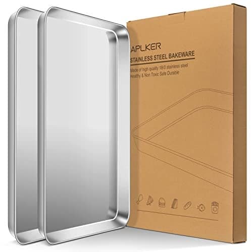 2 Piezas Bandeja De Horno, APLKER Bandejas Rectangulares de Acero Inoxidable para Hornear Servir Galletas, Pizza, 40,5 x 30,5 x 2,5cm