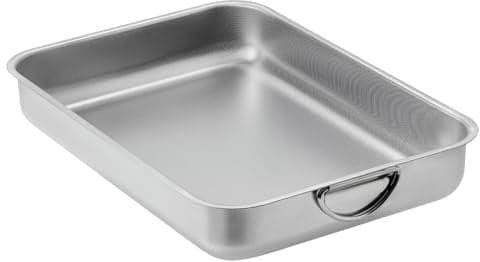 ROSSETTO Bandeja de Horno Mejorado de Acero Inoxidable con Asa Plato rectangular para lasaña Textura de panal (35cm)
